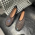 Simple womens ballet shoes casual walking shoes womens rhinestone sliding flat shoes 2024 fashionable mesh flat dance sandals 240605