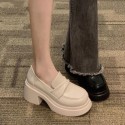2024 new free shipping Dress Shoes French style Hepburn style leather shoes for women height increasing British one foot loafers