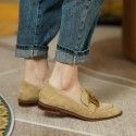 Suede Leather Women Loafers Spring/Autumn Low Heel Women Shoes Round Toe Chunky Heel Women Pumps Metal Buckle Shoes for Women