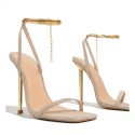 Fashion Women Heels Sexy Gold Padlock High Sandals Thin Single Strap Metal Stiletto Slippers Heel Shoes 240723