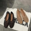 Simple womens ballet shoes casual walking shoes womens rhinestone sliding flat shoes 2024 fashionable mesh flat dance sandals 240605