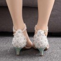 Dress Shoes White Crystal High Heels Lace Bride Princess Wedding Party Shoes Women 5cm 7cm 9cm 11cm Sandals Ankle Strap Sandals Woman H0004 G230130