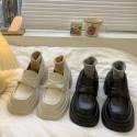 2024 new free shipping Dress Shoes French style Hepburn style leather shoes for women height increasing British one foot loafers