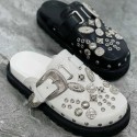 Slippers Summer Women Slippers Platform Punk Rock Leather Mules Creative Metal Fittings Casual Party Shoes Female Outdoor Slides T221209