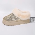 Women sandal Winter Leopard print Bling Bling Fur Slippers Anti Slip Plush Thick Warm Cotton Shoes
