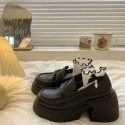 2024 new free shipping Dress Shoes French style Hepburn style leather shoes for women height increasing British one foot loafers