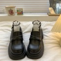 2024 new free shipping Dress Shoes French style Hepburn style leather shoes for women height increasing British one foot loafers