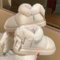 Thick soled fur cotton slippers women's shoes new suede warm snow boots winter popular casual plush butterfly knot cotton shoes